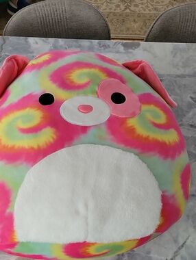 Shena the Dog Tie-Dye Squishmallow Pillow, 25in. across and 27in. tall